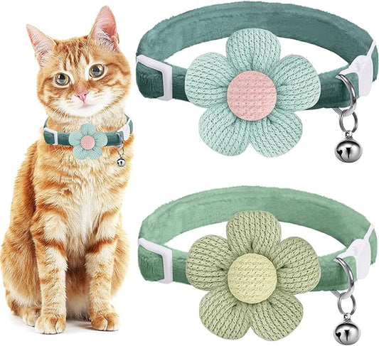 Breakaway Cat Collars with Bells, MUZIEBA Kitten Collar for Girl Boy Adjustable Safety Kitty Collars for Cats Puppy and Small Pets (Blue + Green)