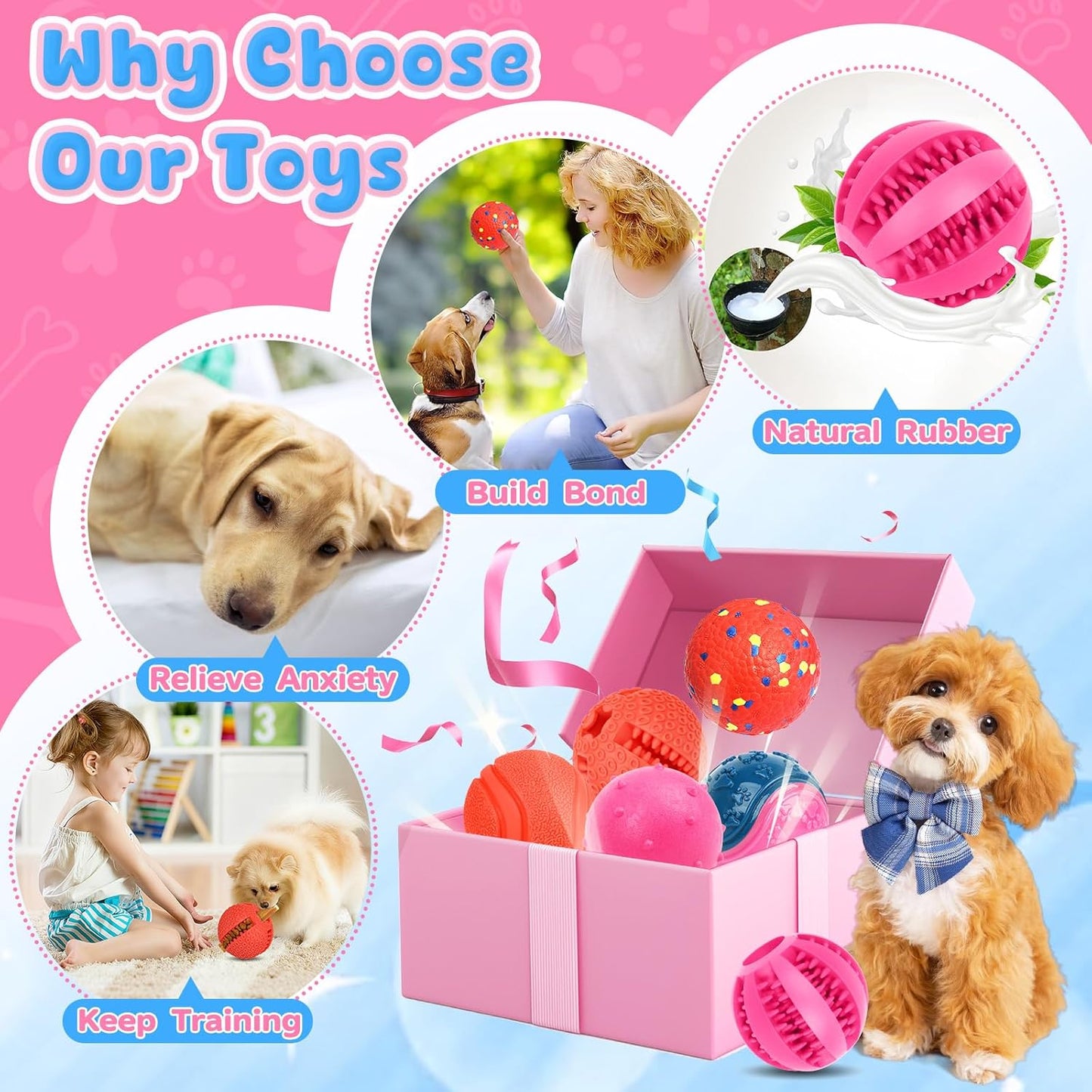 Dog Balls 6 Pack, Puppy Toys for Small & Medium Dogs, Interactive Dog Fetch Ball, Squeaky Chew Toys for Teeth/Slow Feeder/IQ Training/Playing, Dog Toys to Keep Them Busy