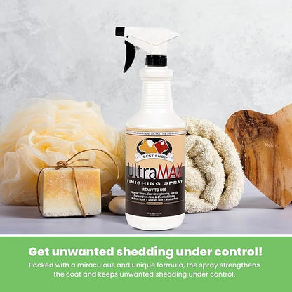 Best Shot UltraMAX Pro Finishing Spray, Ideal Detangler Spray for Pets, Hydrating and Soothing Pet Grooming Spray, for Dogs and Cats, 34 Oz.