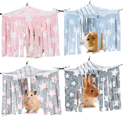Huwena 4 Pcs Guinea Pig Hideout Pentagram Fleece Hideaway Toys Cage Accessories Small Animals Corner Triangular Hammock Hamster Ferret Playing Sleeping Bed for Hedgehog Bunny Chinchillas