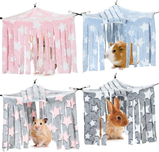 Huwena 4 Pcs Guinea Pig Hideout Pentagram Fleece Hideaway Toys Cage Accessories Small Animals Corner Triangular Hammock Hamster Ferret Playing Sleeping Bed for Hedgehog Bunny Chinchillas