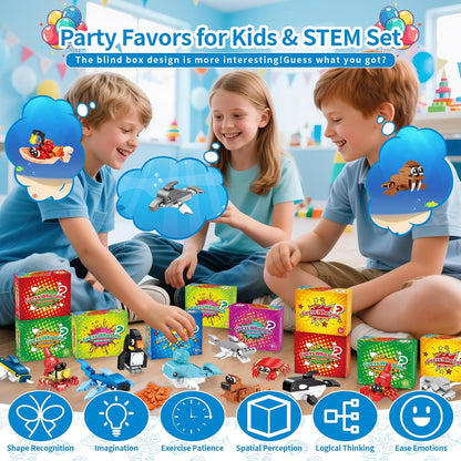 Party Favors for Kids - 24 Pack Ocean Animals Building Block Toy Goodie Bags Fillers Classroom Prizes Stuffers Gifts Building Set, Christmas Birthday Gift for Boys Girls Ages 6-12