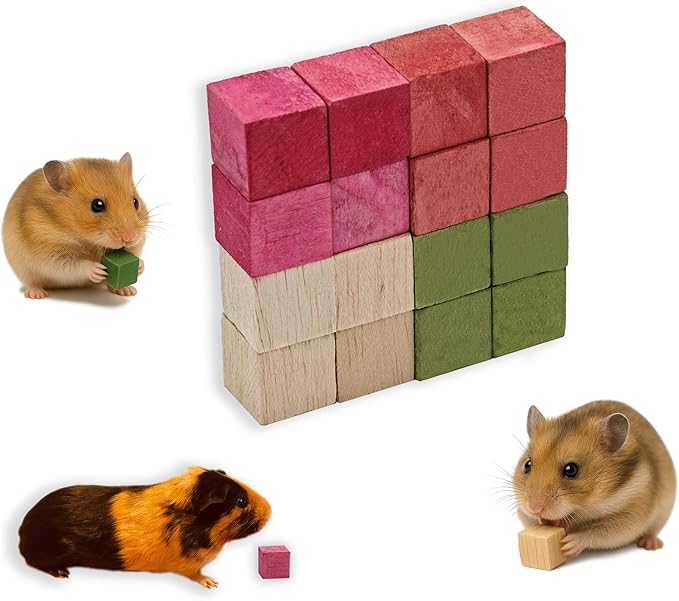 16 PCS Fruity Balsa Wood Chew Animal Toy for Rabbits Natural Chew Blocks for Hamster Chinchilla Guinea Pig,Molar Treats Snack for Small Animals Teeth Care (20x20x20mm)