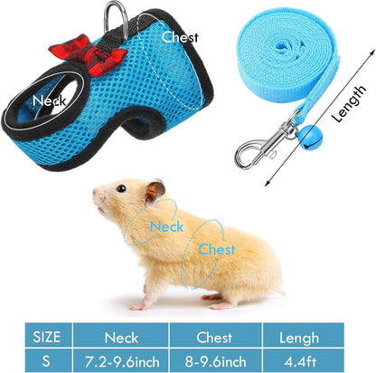 4 Pieces Guinea Pig Harness and Leash Soft Mesh Small Pet Harness with Bowknot Bell, No Pulling Comfort Padded Vest for Guinea Pigs, Ferret, Chinchilla, Bunny, Rats, Iguana, Hamster
