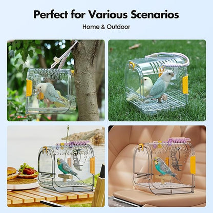 Small Bird Travel Carrier, Portable Bird Cage for Small Bird Parrot Parakeet with Shade Cover and Standing Perch, Lightweight Bird Carry Transport Cage for Vet Visit Shopping and Outdoor Adventure