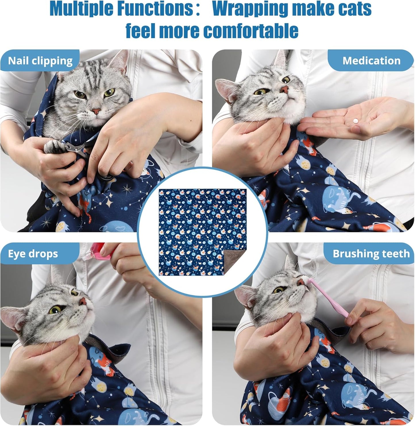 Cat Grooming Wrap,Anti-Escape Cat Wrap for Grooming,Self-Adherent Soft Cat Blanket to Wrap,Anti-Bite,Clip Nails,Anti-Scratch,Cat Calming Wrap,Cat Burrito Wrap,Swaddle Wrap Pet Tool