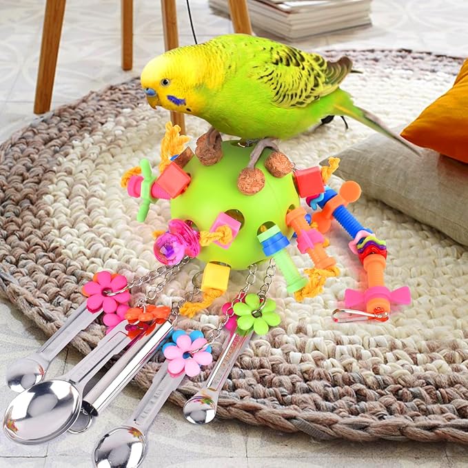 KATUMO Bird Toys, Parrot Pull Spoons Toys for Conure Cage Parakeet Cockatiel Quarker African Grey Mini Macaw Amazon Parrots Cockatoo Small to Medium Birds