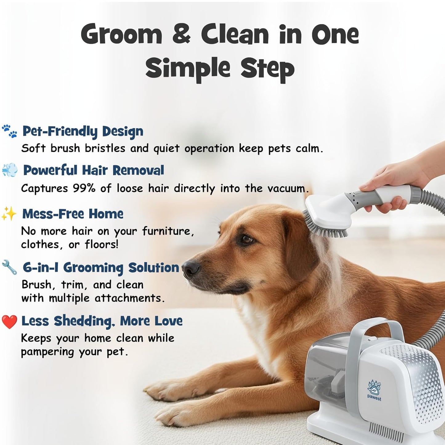 Dog Grooming Vacuum - Pet Hair Trimmer, Dog Hair Clippers and Nail Grinder with 7 Attachments - All-in-One Pet Grooming Kit with 3-Level Suction and Speed Settings with Temperature Control Protection