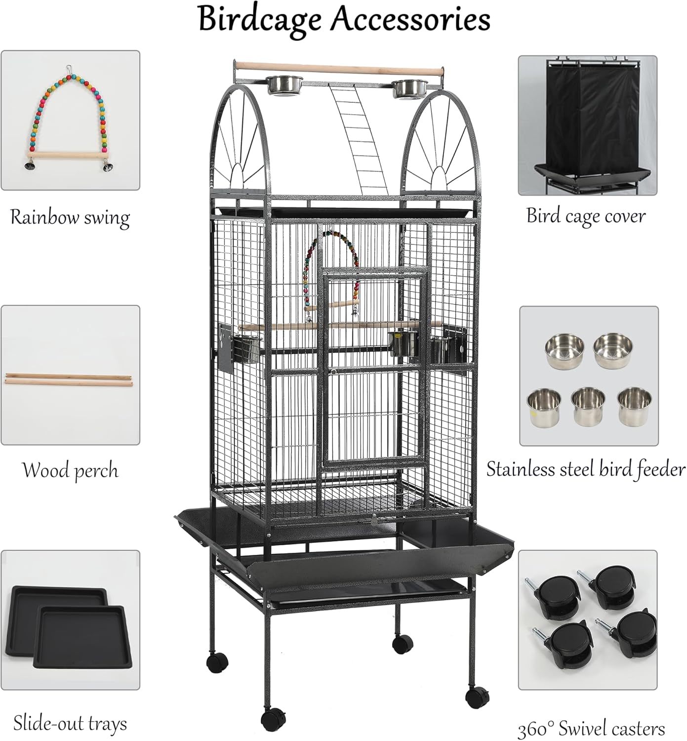69-inch Large Bird Cage with Stand, Flight Cages for Parakeets & Play Top & Birdcage Cover for African Grey Quaker Amazon Cockatiel Sun Parakeet Green Cheek Conure Lovebird Eclectus Parrot