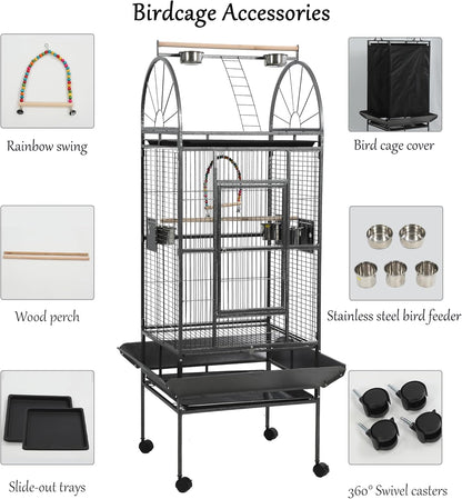 69-inch Large Bird Cage with Stand, Flight Cages for Parakeets & Play Top & Birdcage Cover for African Grey Quaker Amazon Cockatiel Sun Parakeet Green Cheek Conure Lovebird Eclectus Parrot