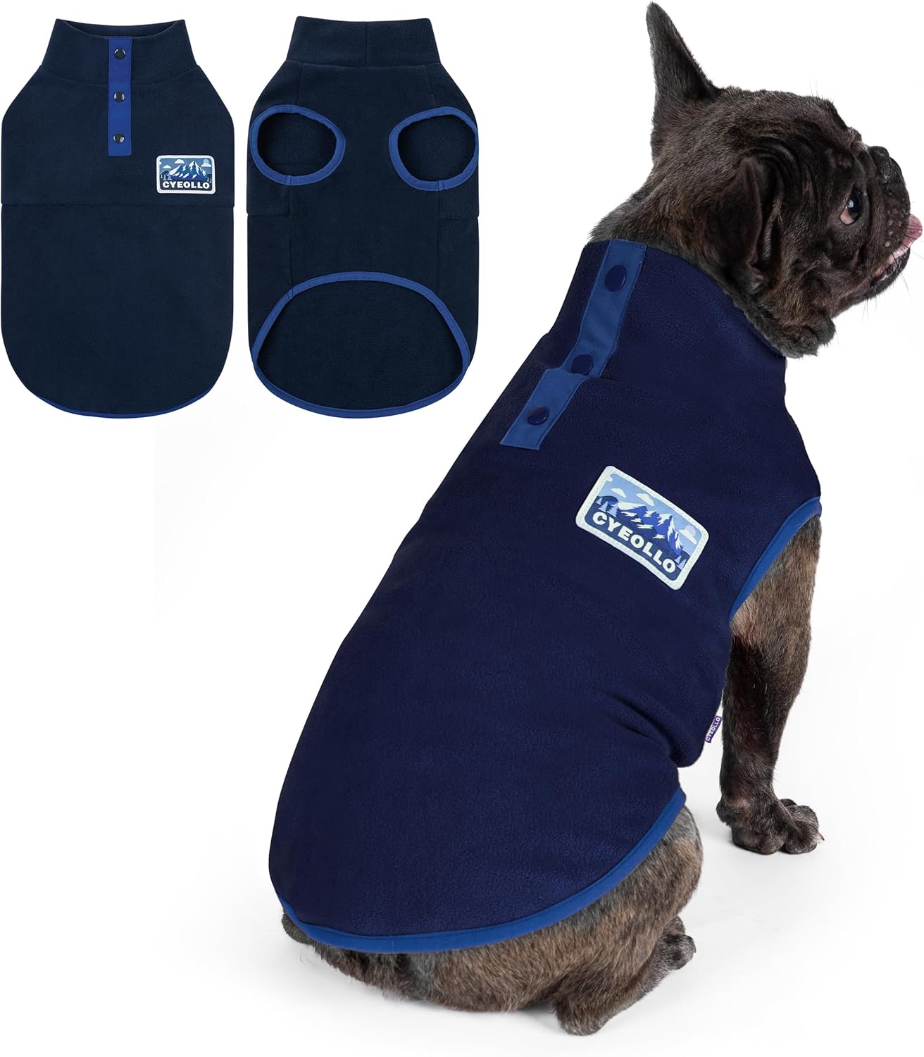 cyeollo Fleece Dog Sweater, Turtleneck Dog Sweatshirt Stretchy Pullover Fleece Vest Warm Winter Fall Clothes for Small Dogs Boy Puppy Pet Apparel, Navy Blue S