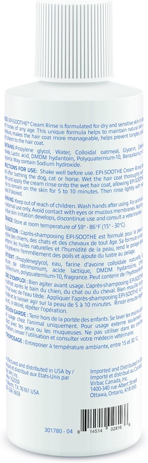Virbac Epi-Soothe Cream Rinse Pet Conditioner For Dogs, Cats & Horses (16 oz) - For Dry or Sensitive Skin