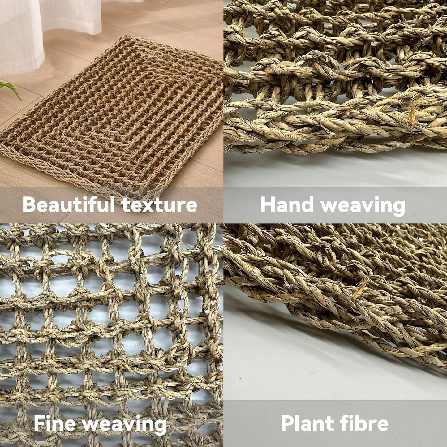 Large Bird Seagrass Mat 24 × 14 ''Natural Seagrass Woven Bird Net Hammock Climbing Rope Ladder with Hooks Chew Toy for Parrot Guinea Pig Lovebird Cockatiel Pigeon