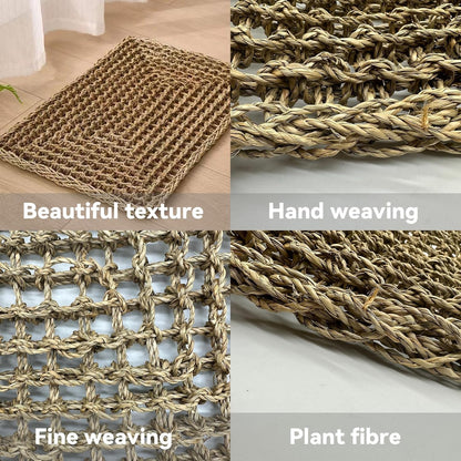 Large Bird Seagrass Mat 24 × 14 ''Natural Seagrass Woven Bird Net Hammock Climbing Rope Ladder with Hooks Chew Toy for Parrot Guinea Pig Lovebird Cockatiel Pigeon