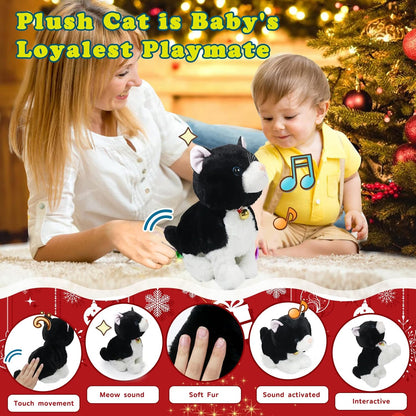 Plush Cat Stuffed Animal Interactive Robot Toy, LED Robotic Cat Barking Meow Kitten Touch Control, Electronic Cat Pet, Robot Kitty Toys, Animated Toy Cats for Girls Baby Kids