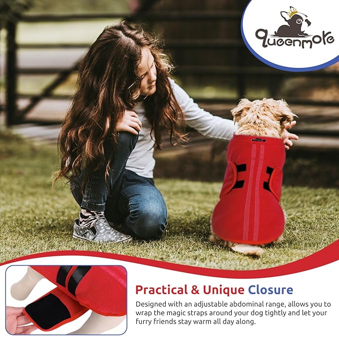 Queenmore Large Dog Sweater, Soft Fleece Vest Pullover Jacket With Leash Hole, Warm Winter Clothes for Cold Weather, Dachshund Sweater for Large Dogs Cats Boy or Girl (Red, L)