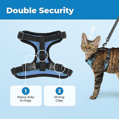 Voyager Escape Proof Cat Harness and Leash Set with Reflective Stitching, Neoprene Handle 5ft - Supports Small, Medium and Large Cats, Kittens for Walking by Best Pet Supplies - BT-Baby Blue, S