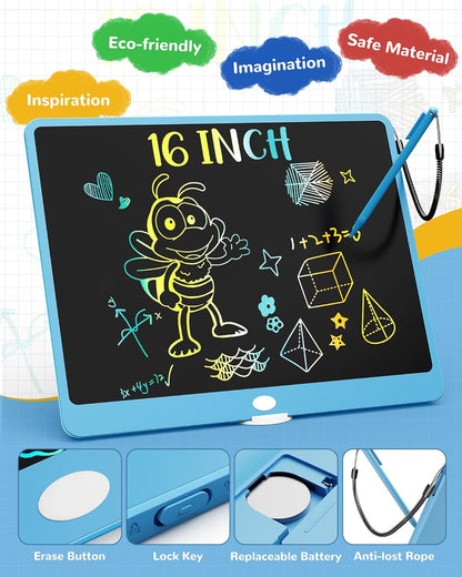 KOKODI LCD Writing Tablet, 16 Inch Colorful Doodle Board Drawing Tablet, Erasable Reusable Electronic Drawing Pads, Educational and Learning Toy for 3-6 Years Old Boy and Girls