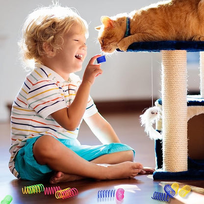 Yunsailing 300 Pcs Cat Spring Toy Cat Spiral Toys Interactive for Indoor Colorful Plastic Springs Coil for Kitten Hunting Swatting Biting
