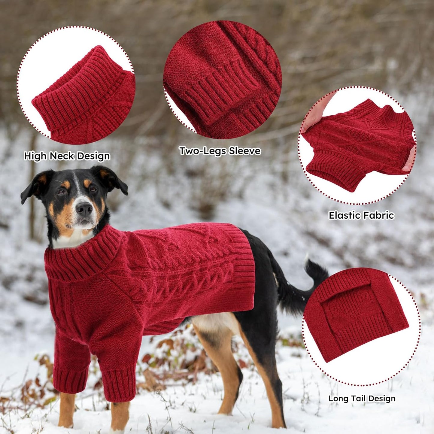ASENKU Knitted Dog Sweater, Pullover Big Thermal Dog Winter Sweater, Turtleneck Doggy Sweaters for Large Medium Dogs Boy Girl,Warm Pet Sweatshirt for Boston Terrier,French Bulldog,L