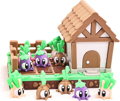 Vegetable Farm Playset with House, Cute Garden Scene with Colorful Veggie Figurines, Desktop Decor, Collectible Toy, Gift for Kids & Adults for Christmas Halloween