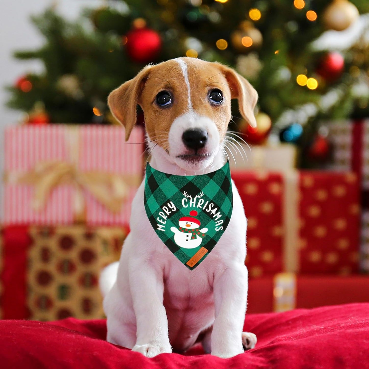 ADOGGYGO Christmas Dog Bandanas, Red Green Plaid Pet Scarf, Premium Cotton Fabric, Xmas Santa Snowman Christmas Bandanas for Small Dogs Pets (Small)