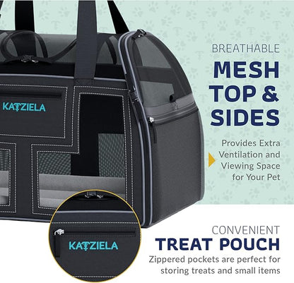 Katziela Rolling Pet Carrier Airline Approved - Pet Carrier with Wheels - Luxury Lorry - Deluxe TSA Approved Cat Carrier with 6 Wheels - Small Airline Approved Dog Carrier Trolley - Plane Carry On Bag
