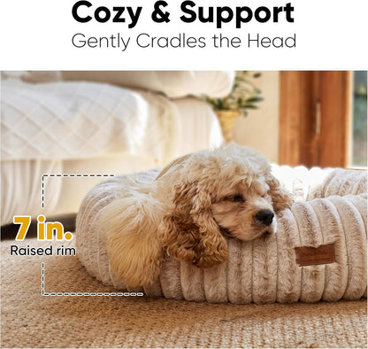 FUKUMARU Dog Bed, Calming Donut Dog Beds for Anxious Dogs, Modern Aesthetic Cat Bed with Gradient Print, Cute Round Pet Beds with Washable Cover, Orthopedic Puppy Bed, Camel, Medium, 30 inches