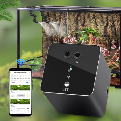 Reptile mister, WiFi reptile humidifier withAPP control, automatic mister for reptile tank,terrarium, adjustable 360° nozzle, self-priming pump, easy to use