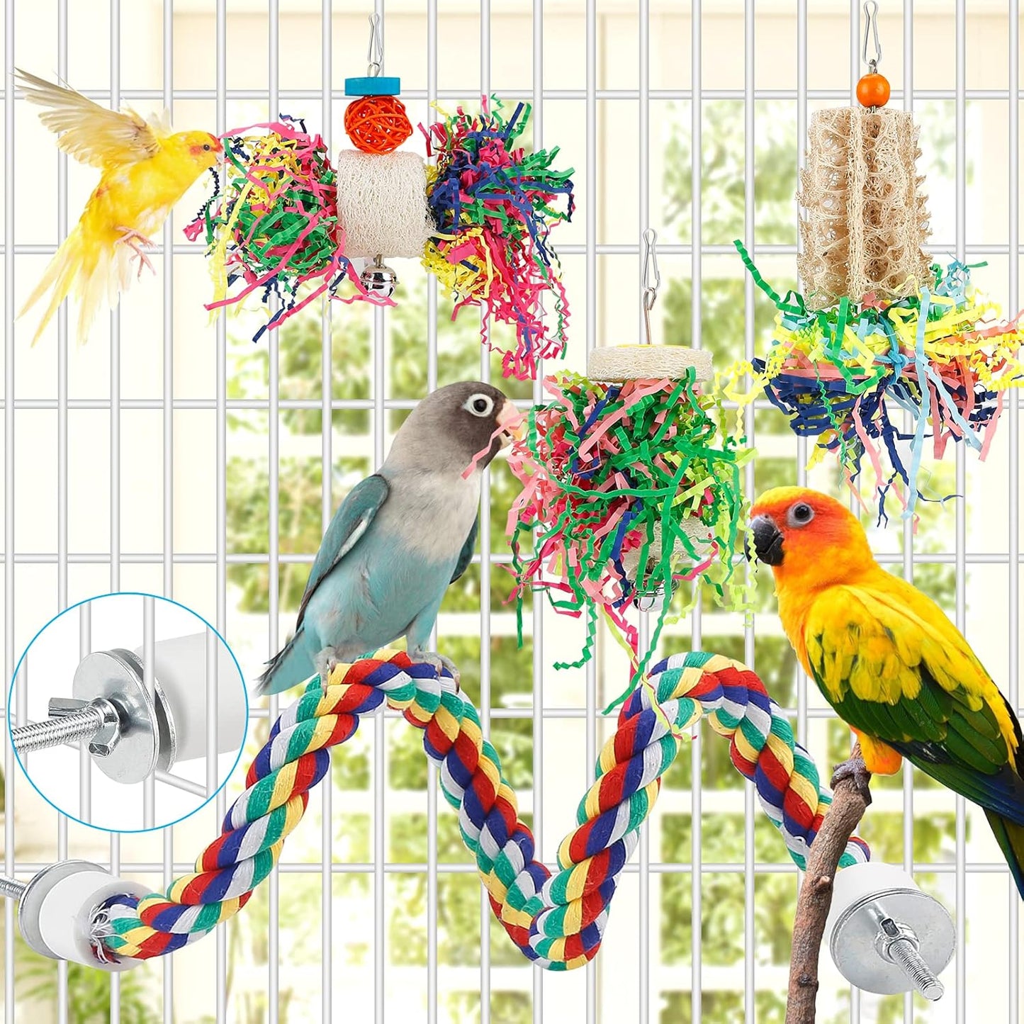 Foraging Toys Parakeet Chewing Hanging Toy Shredded Paper Bird Cage Accessories for Conure Cockatiel Budgies Lovebird Parrotlet