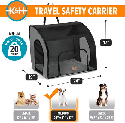 K&H Pet Products Enclosed Dog Car Seat, Travel Safety Carrier for Pets, Dog Travel Car Seat, Soft-Sided Covered Cat Carrier, Washable Pad, Multiple Entrances, Mesh Windows - Medium 24 X 19 X 17in
