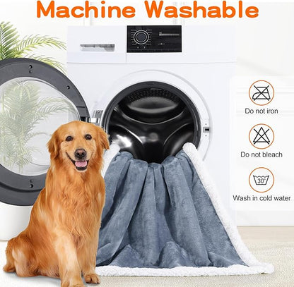 Smiry Waterproof Blanket Throw for Large Dogs, Soft Reversible Dog Blanket for Sofa Couch Bed, Washable Leakproof Sherpa Fleece Furniture Couch Cover Protector(40"x60", Grey/White)