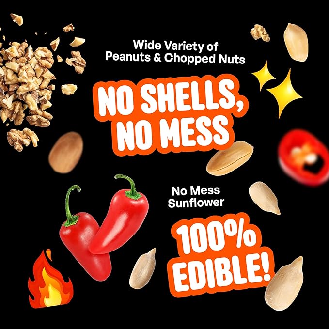 No Mess Sad Squirrels Hot Bird Seed – 10 lb. Spicy Shell-Free Blend with Peanuts, Sunflower Hearts & Chili Pepper Oil – No Waste, Squirrel-Resistant Bird Food for Outside Feeders
