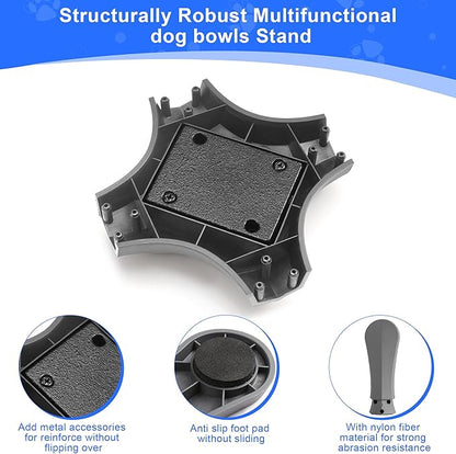 Dog Bowls Elevated Adjustable Stand, Raised Bowl with 3 Heights & Tilted Feeding Stand, Compatible with Various Bowls, for Medium & Large Breeds (1 Pack) Grey