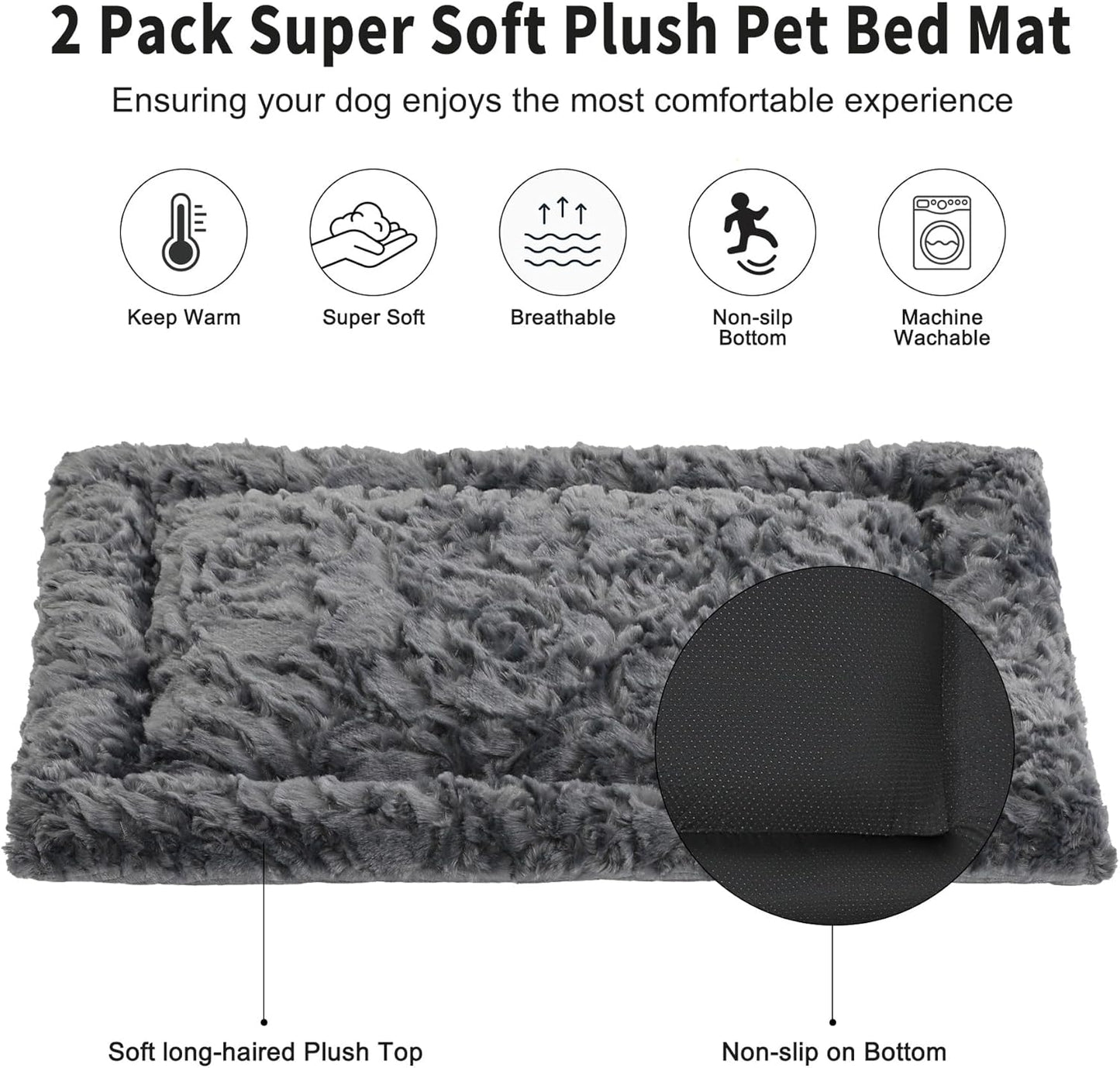 2 Pack Dog Bed for Large Medium Small Dogs,Reversible Rectangle Dog Bed,Washable Orthopedic Durable Sofa Bed for Pet Sleeping Puppy Cat-L-Grey