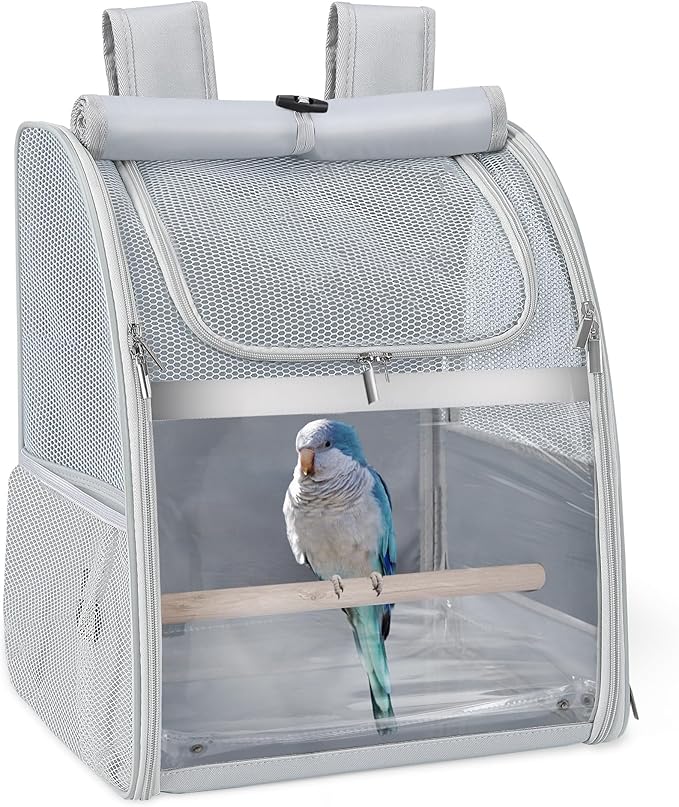 Sanmoncare Bird Backpack Carrier, Water Repellent Fabric Cockatiel Travel Bag with Stand, Lightweight and Portable Travel Cage for Parrot, Bird Travel Carrier