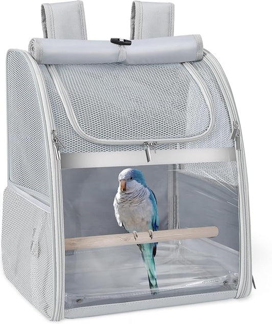 Sanmoncare Bird Backpack Carrier, Water Repellent Fabric Cockatiel Travel Bag with Stand, Lightweight and Portable Travel Cage for Parrot, Bird Travel Carrier