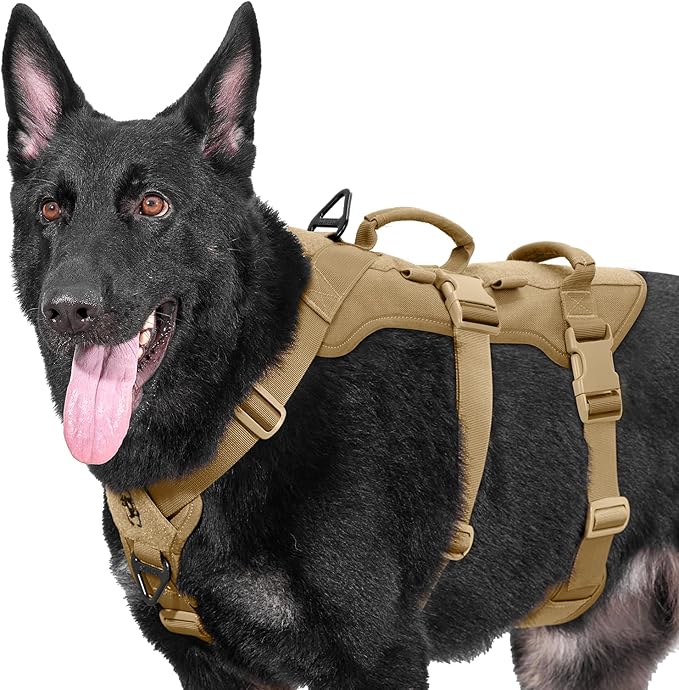 OneTigris Escape Proof Dog Harness, No Pull Dog Harness with Handles, Tactical Multi-Use Support Dogs Harnes for Large Dogs Everyday Wear Walking Hiking Training (Brown, Large)
