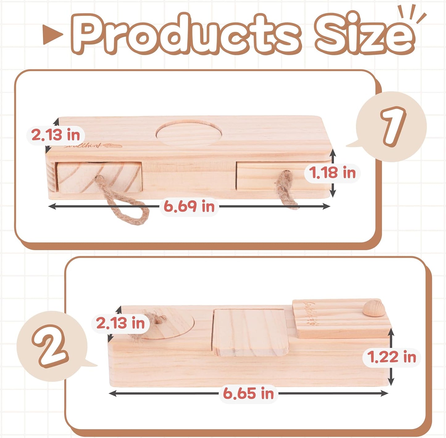 SoulThink® Interactive Guinea Pig Toys - Wooden Rat Toys for Pet Rats, Enrichment & Foraging Activity for Hamster Sniff n' Snack Puzzle for All Small Rodents (2 Sets)