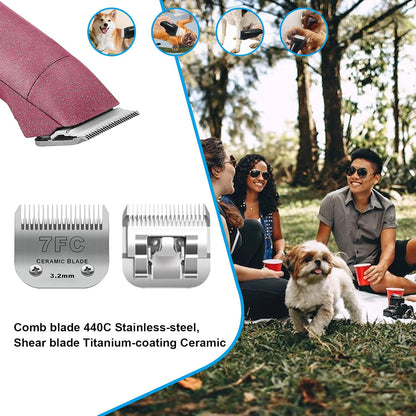 3 Pack 7FC Detachable Pet Dog Grooming Ceramic Blades,Compatible with Andis,Oster A5,Wahl KM-10 Series,Size 7FC Blade 1/8-Inch 3.2MM Cut Length