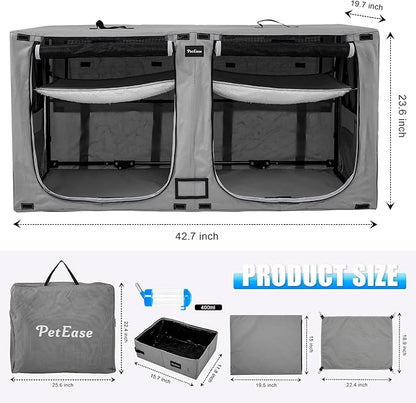 Huge Sapce Double Compartment Cat Travel Carrier with Litter Box & Homack | Cat Show Kennel Cage Crate with Mat & Water Bottle