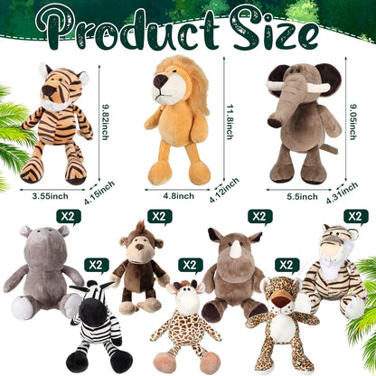 HyDren 20 Pcs Safari Stuffed Animals - 11.8'' Plush Jungle Wild Animals Cute Elephant, Giraffe, Lion, Tiger, Monkey Stuff Animals Soft Plush Animals in Bulk - Toy for Toddler, Baby Jungle Party