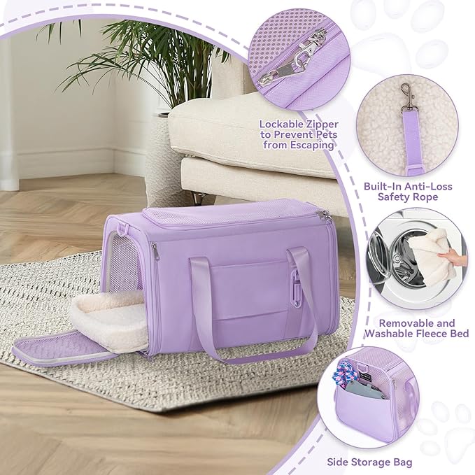 PETSFIT Cat Car Carrier for Small/Medium Cats Dogs, 18"x11"x11" Airline Approved Cat Carrier, with Patent Safety Buckles and Escape-Proof Zipper - Safeguarding Car Travel, Airplane, Vet, Outdoor