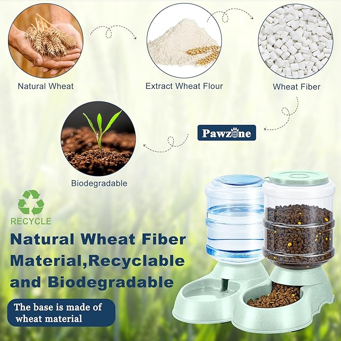 2 Pack Automatic Cat Feeder and Water Dispenser in Set Gravity Food Feeder and Waterer Pet Food Bowl for Small Medium Dog Pets Puppy Kitten Big Capacity 1 Gallon x 2 (2 Pack Green)