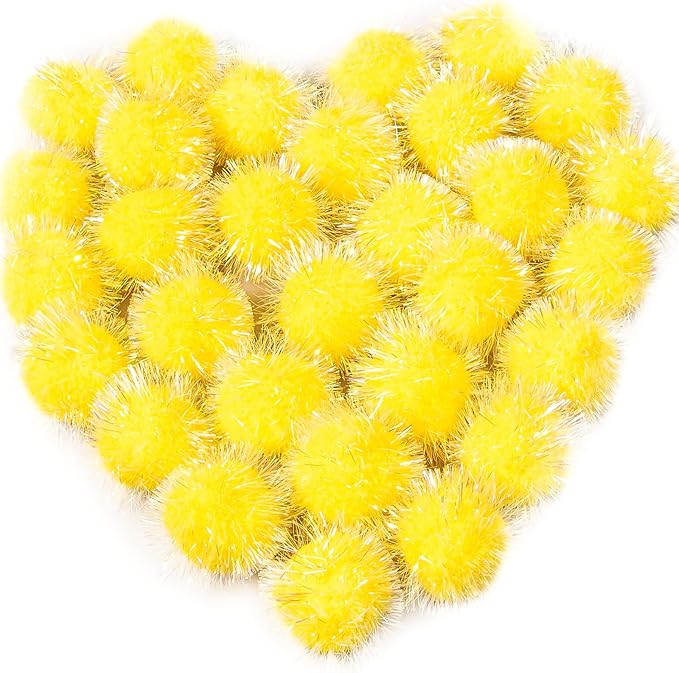 VAPKER 30 Pcs Cat Ball Toys Sparkle Balls Extra Large 2 Inch Cat's Favorite Chase Glitter Ball Glitter Tinsel Pom Poms Balls Yellow Color