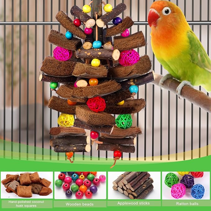 Kyouki Bird Toy for Parrots，Cockatiels, Budgies, Conures, Macaws, Lovebirds, Amazons and Other Small/Medium/Large Birds - Chewable & Shreddable Natural Coconut Husk Enrichment Toy (Medium)