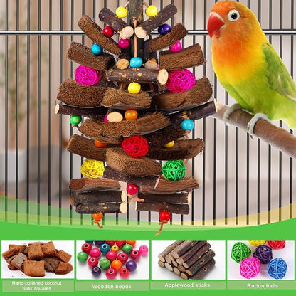 Kyouki Bird Toy for Parrots，Cockatiels, Budgies, Conures, Macaws, Lovebirds, Amazons and Other Small/Medium/Large Birds - Chewable & Shreddable Natural Coconut Husk Enrichment Toy (Medium)