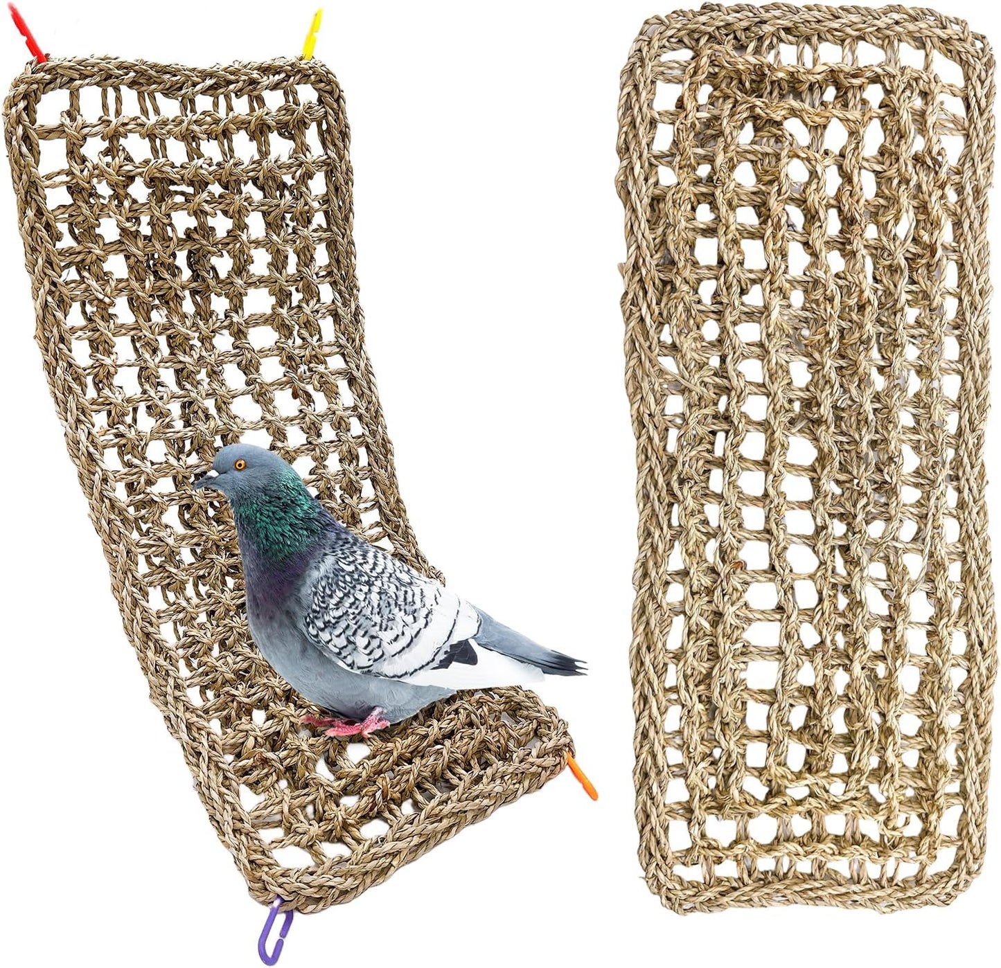 2Pcs Bird Seagrass Mat 20.5×8'' Natural Grass Woven Net Hammock Hanging on Cage Parakeet Climbing Rope Ladder Chew Toys for Lovebird Cockatiel Conure Budgie Cockatoo