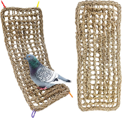 2Pcs Bird Seagrass Mat 20.5×8'' Natural Grass Woven Net Hammock Hanging on Cage Parakeet Climbing Rope Ladder Chew Toys for Lovebird Cockatiel Conure Budgie Cockatoo