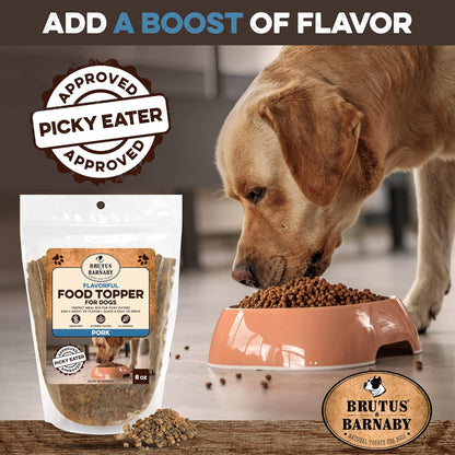 BRUTUS & BARNABY Dog Food Topper - Pork - Enhance Your Dogs Kibble with This Bacon Flavor Packed Mix - Sprinkle On Dog Food Flavoring for Picky Eaters - Just One Single Ingredient